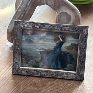 Antique Silver-Tone Picture Frame Victorian Repoussé Non-Magnetic Patina